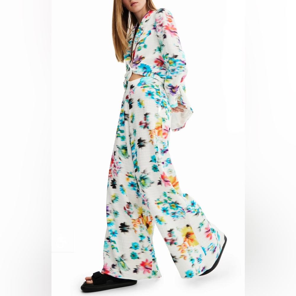 🔵Desigual Vibrant Brushstroke Wide Leg Pants